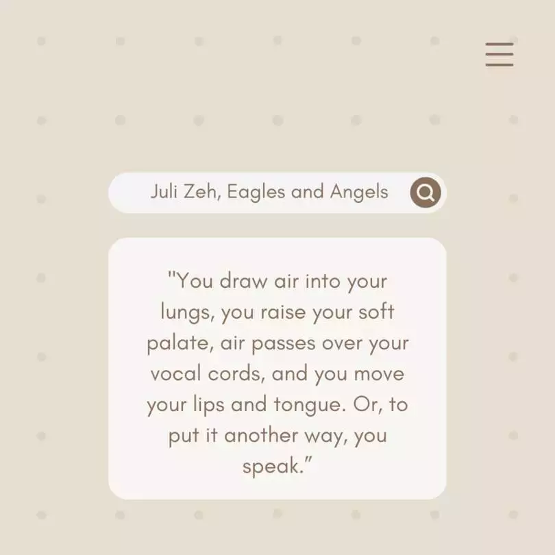Citação de Eagles and Angels (Águias e Anjos), de Juli Zeh