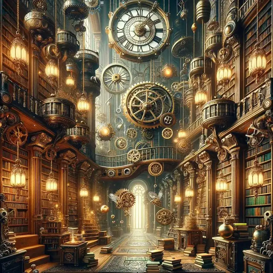 Une bibliothèque steampunk
