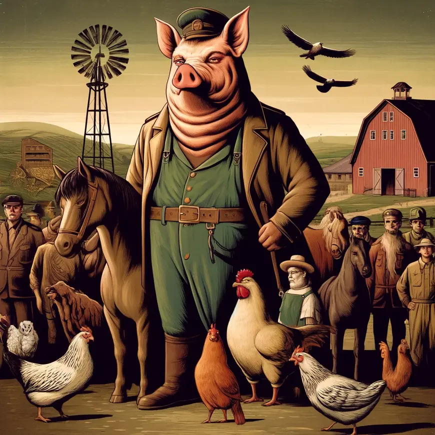 Ilustração A Revolução dos Bichos, de George Orwell