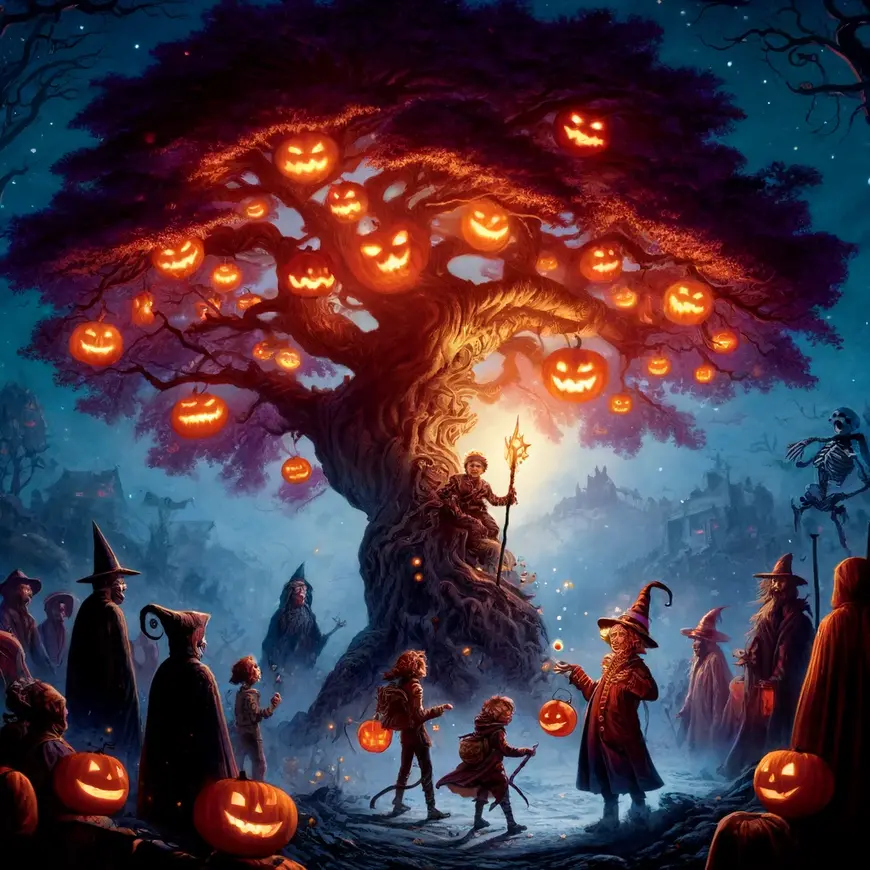 Ilustração A árvore do Halloween, de Ray Bradbury
