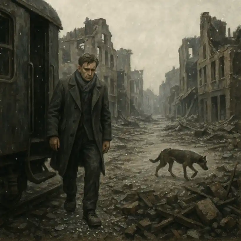 Narrative scene artwork for The Train was on time