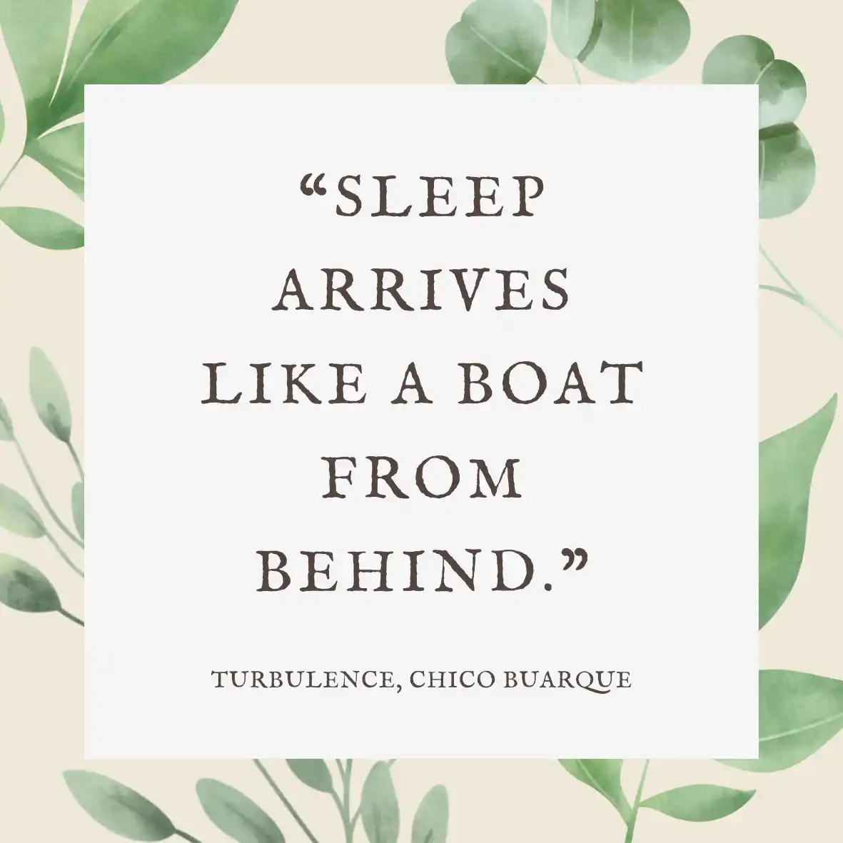 Quote from the book: Sleep arrives like a boat from behind.